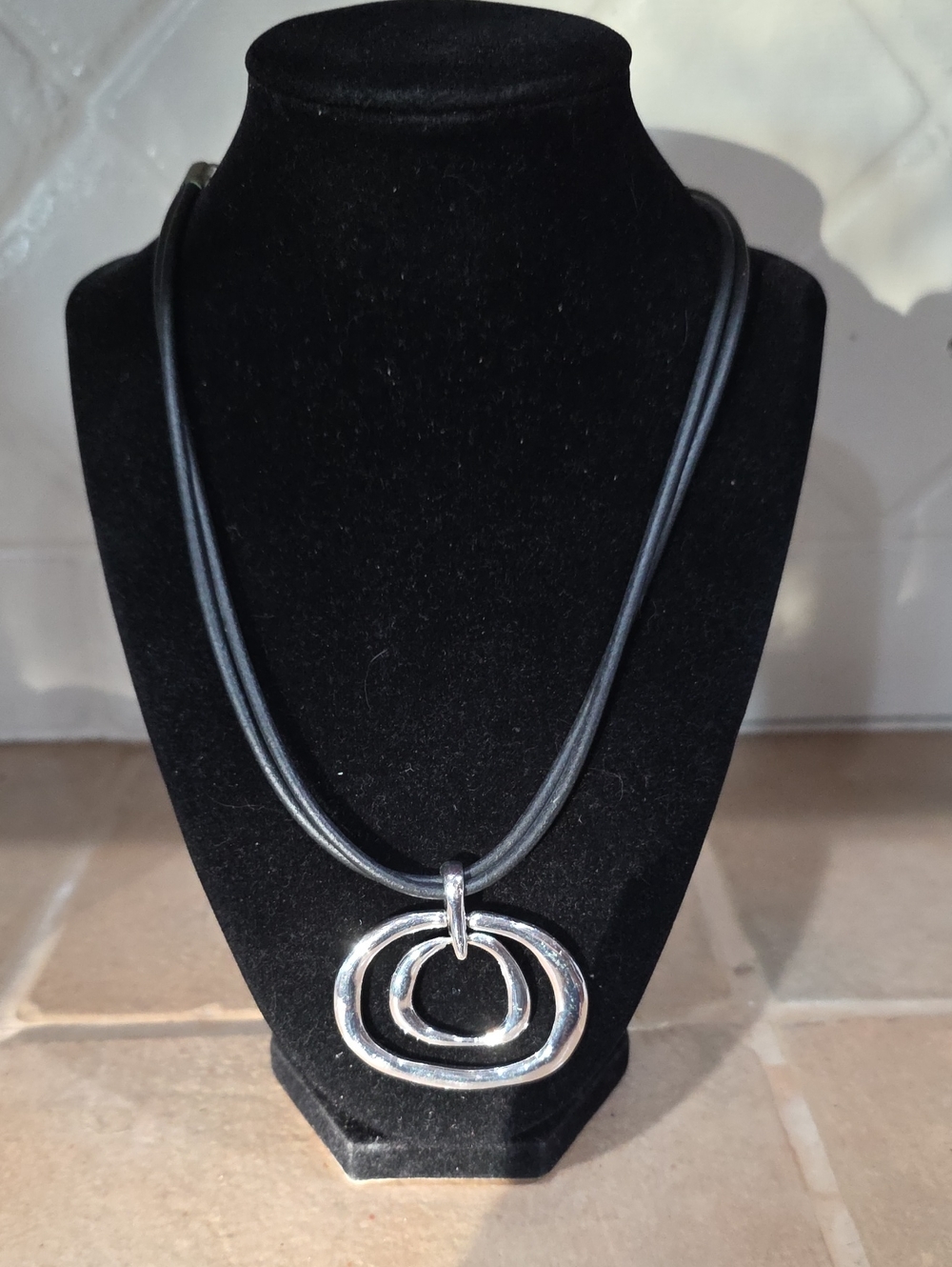 Chico's Silver Double-Ring Pendant on Black Cord